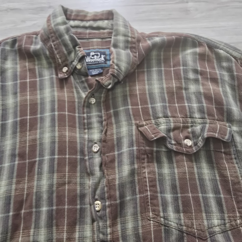 Woolrich Flannel Shirt Mens Large Button Up Long Sleeve Brown Plaid - Picture 4 of 14